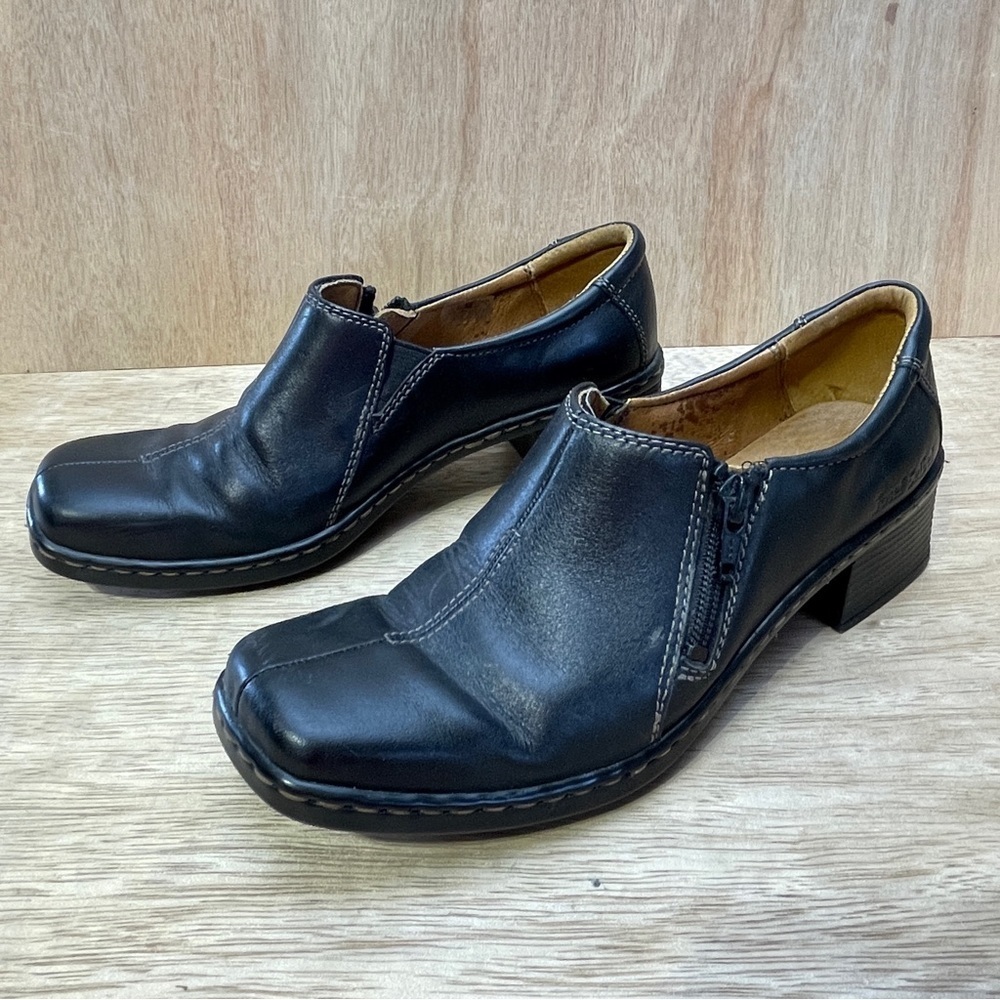 Josef Seibel Black Leather Block Heel Slip-Ons